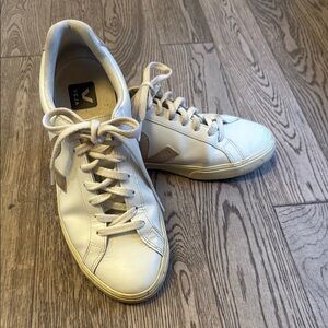 Veja White and Gold Sneakers Minimalist Design
